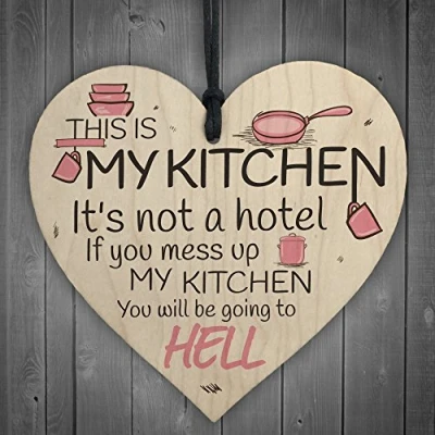Image of RED OCEAN Vintage This Is My Kitchen Hanging Wooden Heart Funny Plaque Retro Wall Sign House Warming Gifts Present Idea