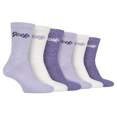 Image of Jeep Womens 6 Pack Hiking Boot Socks Ladies Ribbed Cotton for Outdoors (4 8, Violet/Cream)