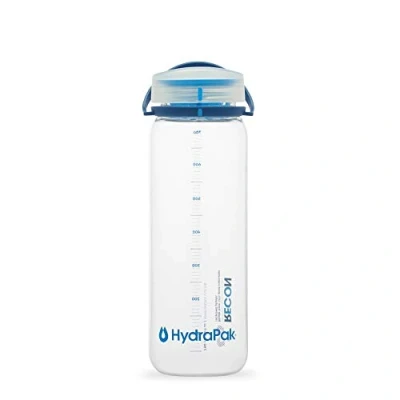Image of HydraPak Recon 50% Recycled Plastic Water Bottle, Eco Friendly &amp; BPA Free, Smooth Flow Twist Cap, Easy Carry (25 Oz, Clear/Navy Cyan)