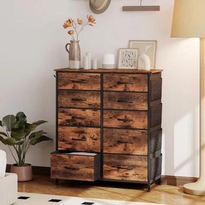 Image of Fabric Chest of Drawers, 10 Drawer Dresser for Bedroom, Rustic Brown Homcom
