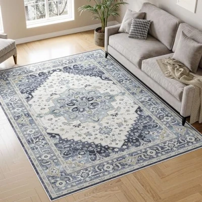 Image of Dripex Washable Living Room Rug Large 160x230cm, Navy Blue Vintage for Room, Machine Bedroom Non Slip Luxury Soft Traditional