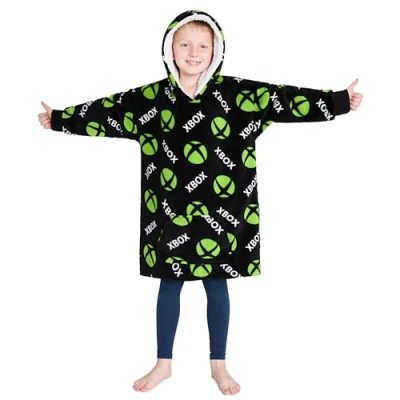 Image of Xbox Fleece Blanket Hoodie for Boys and Teenagers One Size Cosy Kids Oversized Gamer Gifts