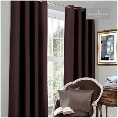 Image of Gaveno Cavailia Luxury Thermal Fully Lined Pair of Eyelet BLACK OUT CURTAINS Chocolate 66x54 In, 31114383