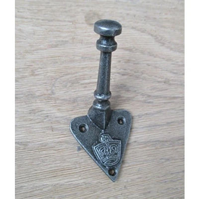 Image of Ironmongery World® Antique CAST Iron Coat Hooks/Old Vintage HAT Hanging PEGS AI (AI 3036 Crown Embossed Arts and Crafts)