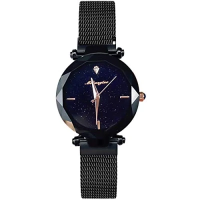 Image of RORIOS Fashion Women Watches Analogue Quartz Starry Sky Dial with Stainless Steel Mesh Band Simple Wristwatch for Ladies Girls