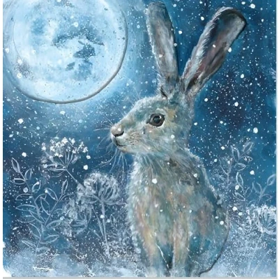 Image of Noel Tatt Charity Christmas Cards Pack of 10 with Artistic Hare and Moon Design Eco Friendly Xmas Multipack Envelopes