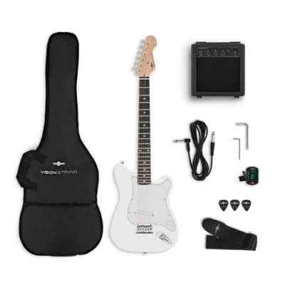 Image of VISIONSTRING Kids Electric Guitar 3/4 Size Starter Pack with Amp for Beginners White