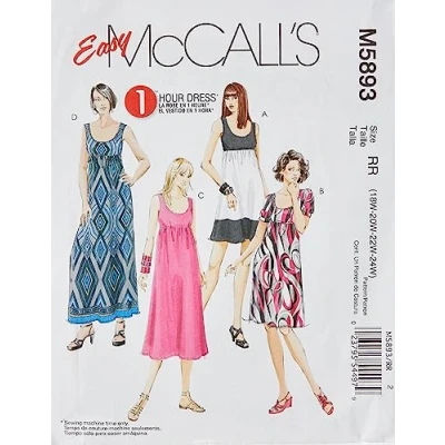 Image of McCall&#039;s Patterns M5893 Size RR 18W 20W 22W 24W Misses&#039;/ Women&#039;s Dresses in 4 Lengths, Pack of 1, White