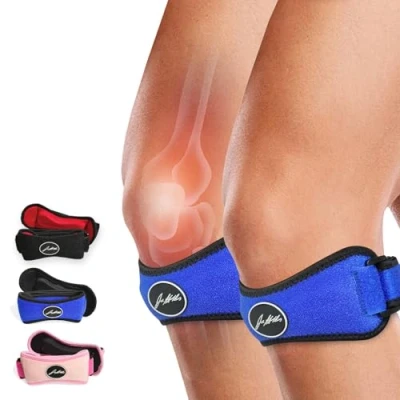 Image of Doctor Developed Patella Tendon Strap / Knee Brace &amp; Handbook — Relief For Patellar Tendonitis (Jumper’s Knee), PFPS (Runner’s Itbs, Chondromalacia, Tracking (Blue, Pair)