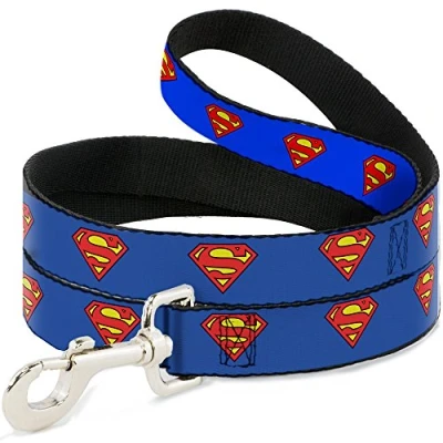 Image of Buckle Down Dog Leash Superman Shield Blue Available in Different Lengths and Widths for Small Medium Large Dogs Cats, Multicolor, 6 Feet Long 1/2&quot; Wide (DL 6FT WSM001 N)