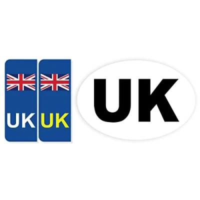 Image of Pack of 2 Mixed UK Oval Sticker + Flag Car Number Plate for Self Adhesive Waterproof Stickers Europe Cars Packwith®