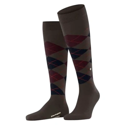 Image of Burlington Men&#039;s Edinburgh M Kh Wool Long Patterned 1 Pair Knee High Socks, Brown Dark 5235, 6.5 11