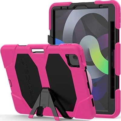 Image of TECHGEAR G SHOCK Case for iPad Air 5/4 10.9&quot;, 5th / 4th Generation (Air 2022/2020) Tough Rugged HEAVY DUTY Armour Shockproof Survival with Stand Kids Schools Builders Workman Case, PINK