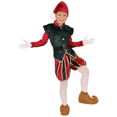 Image of GUIRMA Elf Fancy Dress Costume Children (7 9 Years) Jacket, Hat and Trousers Christmas New Year Costumes for Parties Ideal Kids Red Green