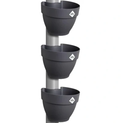 Image of elho Vibia Campana Drainpipe Clicker 40 Flower Pots for Outdoor 100% Recycled Plastic Set of 3 Ø 21.6 x H 16.3 cm Black/Anthracite