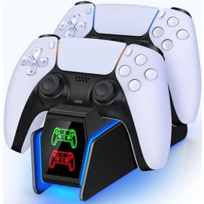 Image of HASACOOL PS5 Controller Charger Station Compatible with Playstation 5 Dual &amp; Edge Controller, Accessories Charging Stand Type C Cable, Dock LED Indicators