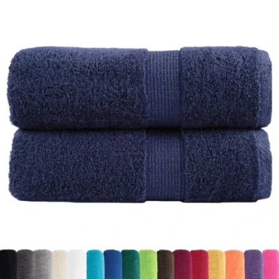 Image of vidaXL 2pcs 100% Cotton Guest Towels Navy Blue 30x50cm 600gsm Absorbent &amp; OEKO TEX Certified Bath with Hanging Loop Machine Washable for Bathroom, Gym, Kitchen, Workout