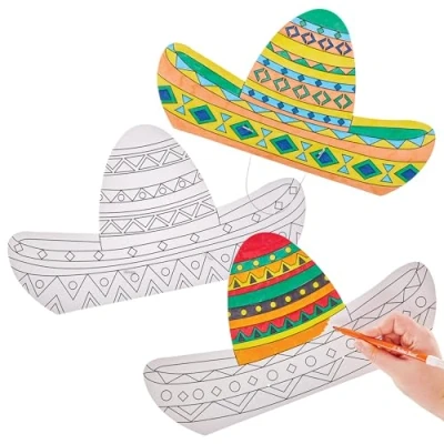Image of Baker Ross FN022 Colour in Sombrero Hats Pack of 8, Fancy Dress Costume Arts and Crafts