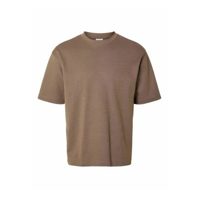 Image of Selected Homme Slhlooseoscar O NECK TEE Basic Tshirt, Men&#039;s, Size: Medium, Morel
