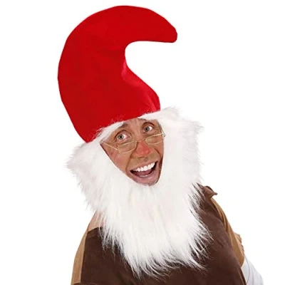 Image of Gnome Red With Beard &amp; Eyebrows Christmas Theme Hats Caps Headwear for Fancy Dress Costumes Accessory