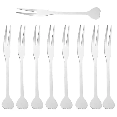 Image of 9 Pcs Fruit Fork Mini Salad Forks Stainless Steel Dessert Applicable toFruit