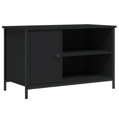 Image of vidaXL Black TV Cabinet Engineered Wood Television Stand with Ample Storage, Sturdy Iron Frame Industrial Style Furniture for Living Room and Lounge 80x40x50cm