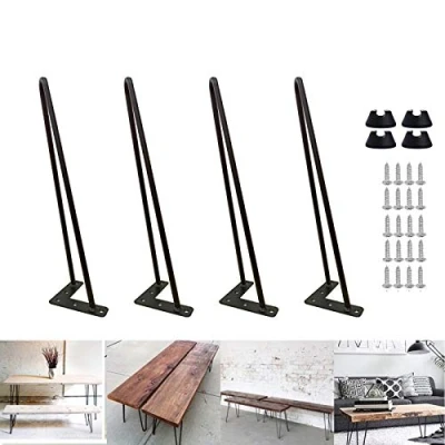 Image of Furniture Legs 14&quot; 35cm Metal Hairpin Black Steel Heavy Duty Industrial Feel 2 Rod 10mm Strudy for Coffee Table Low Tables Bench Shelf Home DIY Project
