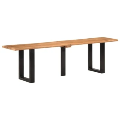 Image of vidaXL Bench 160 cm Solid Acacia Wood Seat with U Shaped Steel Legs for Living Room and Hallway Cool Industrial Style, Brown &amp; Black