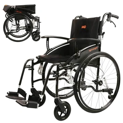 Image of MobiQuip Lightweight, Manual Self Propelled Wheelchair, 12kg, Super Light, Aluminium Frame Folding, with 24 Inch Quick Release Sports Wheels (Black 20 Seat)