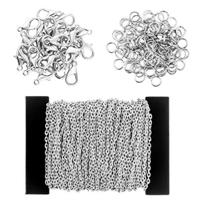 Image of Coolty 39 Feet Link Cable Chain Necklaces with 30 Lobster Clasps and 100 Jump Rings for Men Women Necklace Jewelry Making DIY (Silver)