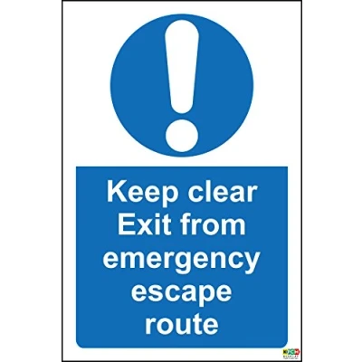 Image of Keep Clear exit from Emergency Escape Route Safety Sign 1.2mm Rigid Plastic 300mm x 200mm