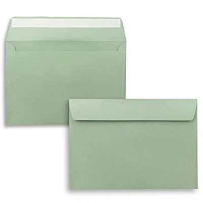 Image of 25x envelopes DIN C5 Eucalyptus (Green) 16.2 x 22.9 cm Self adhesive Elegant for large invitations and cards birthdays or weddings