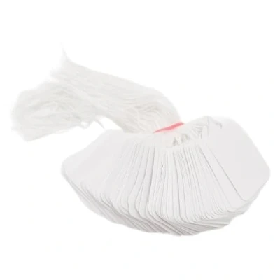 Image of Swift Strung Tags White Card Clothing Parcel Label String Hanging Gift Swing Tickets Kraft Hang Price Labelling 55mm x 37mm (Pack of 1000)