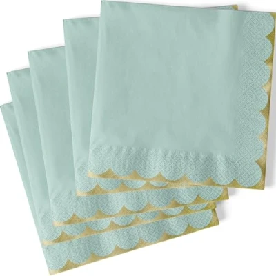 Image of Unique 16073 Paper Napkins 16.5 cm Foil Scalloped Pastel Blue 20 Count (Pack of 1), Light Blue, 6 Inches x