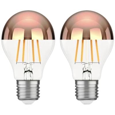 Image of ledscom.de 2 Pieces E27 LED Bulb, A60, Warm White (2600 K), 7.5 W, 839lm, Head Mirror (Rose Gold)
