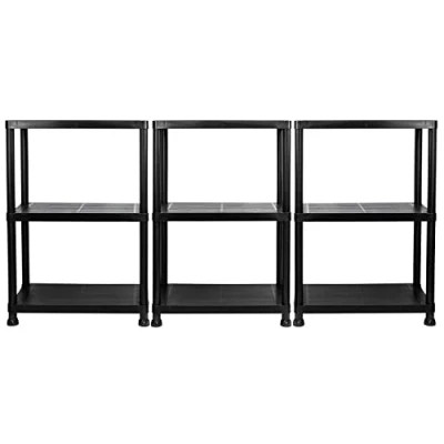 Image of Garage Storage Shelves Black Plastic Shed Office 3 4 or 5 Tier Shelving Unit (3, Tier)