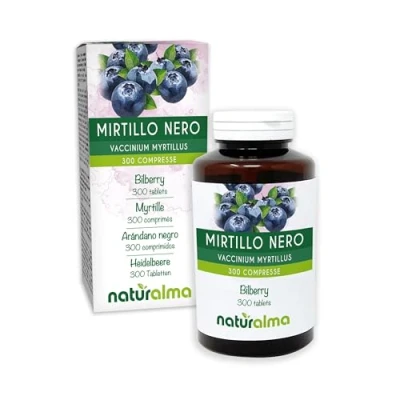 Image of Bilberry or European Blueberry (Vaccinium myrtillus) Leaves and Fruits Naturalma 150 g 300 Tablets Food Supplement Natural Vegan