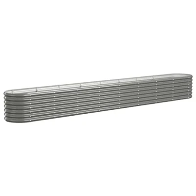 Image of vidaXL Oval Garden Raised Bed in Grey Powder coated Steel Planter 332x40x36cm Spacious &amp; Weather Resistant for Outdoor Use