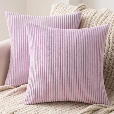 Image of MIULEE Set of 2 Striped Corduroy Square Throw Pillow Case Soft Cushion Covers Sham Home for Sofa Couch/Bedroom Decorative Fluffy Large Pillowcases 16x16 Inch 40x40cm Violet