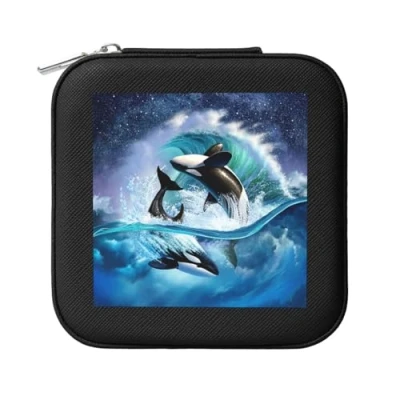 Image of YXDVPALNE Orca Killer Whales Wave, Women&#039;s Jewellery Box Jewelry Case Square PVC Leather Travel Organiser