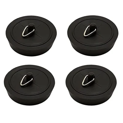 Image of 4 x fiXte Replacement Sink Plug Shower Bath Basin Rubber Black 45mm 1 3/4&quot;