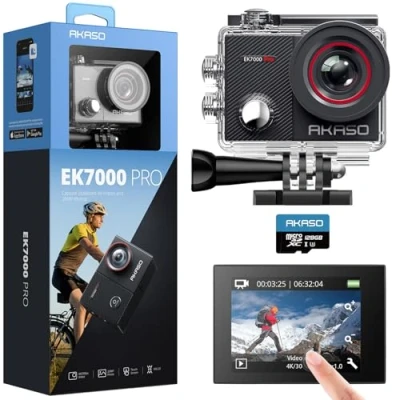 Image of AKASO EK7000 Pro 4K Action Camera with 128GB microSDXC Memory Card Touch Screen EIS Adjustable View Angle 40m Waterproof Underwater Remote Control Helmet Accessories Kit