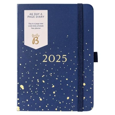 Image of Busy B Day a Page A6 Planner Diary 2025 Compact for Students, Teachers &amp; Work with to Layout, Lined Daily Schedule, Year Planner, Notes Pages Elastic Closure Band Navy Spray