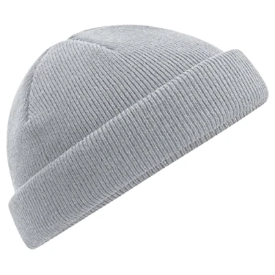 Image of Beechfield B43R Light Grey Fisherman Style Beanie Hat Unisex Winter Hat, Classic Knit and One Size Beenie Double Layer 100% Recycled Polyester