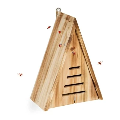 Image of Ladybird House, Flamed Wood, Weatherproof, Hibernation, Hung Triangular Insect Hotel, 28 x 21 12 cm, Brown Relaxdays
