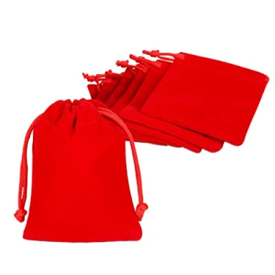 Image of Shintop 10pcs Velvet Drawstring Bags, Pouches for Jewelry Gift Packaging (Red)