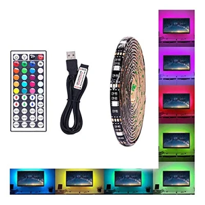 Image of QWEASDF LED Strip Lights USB RGB 16.4ft 5M Color Changing 5050 Flexible Rope Lighting Tape with 44 Keys IR Remote Controller for Bedroom Room Home Kitchen TV,1