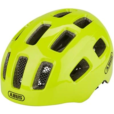 Image of ABUS Youn I 2.0 bike helmet with light for children, teenagers and young adults girls boys yellow, size S