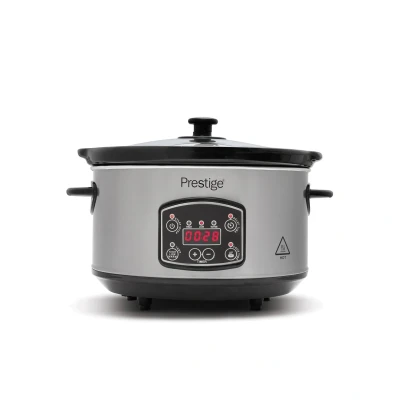 Image of Prestige Digital Slow Cooker 5.5 Litre Easy to Use Programmable Timer 3 Cooking Modes LCD Display See Through Glass Lid 2 Year Guarantee Grey