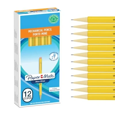 Image of Paper Mate Non Stop Mechanical Pencil 0.7mm HB #2 Yellow Barrel 12 Count